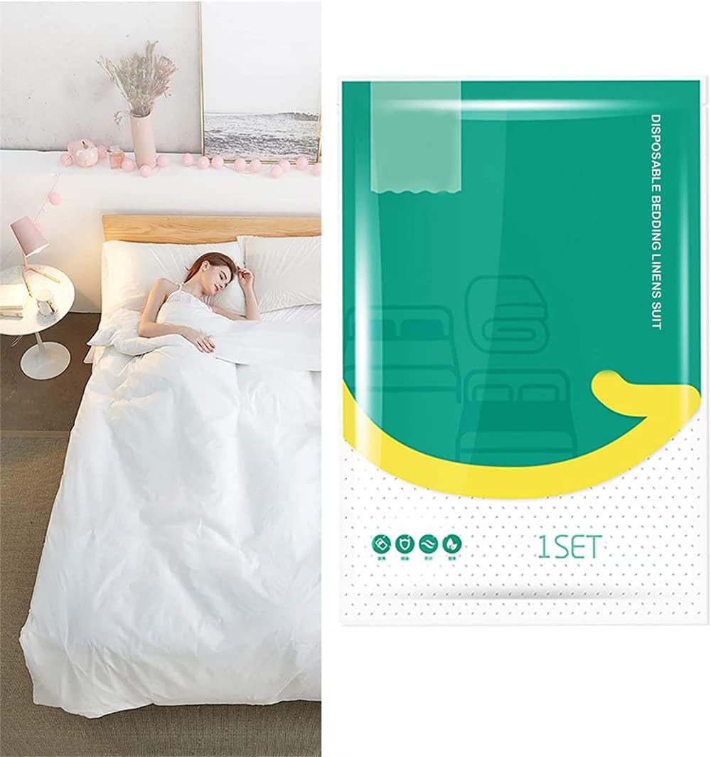 4 PCS Bed Sheets Set Disposable for Travel, Sheets Double Bed Travel Sheets for Hotel, Portable Sheet Quilt Cover Pillowcase Set for Travel Business Trip Spa Hotel, Ready to use Disposable Bedding Set