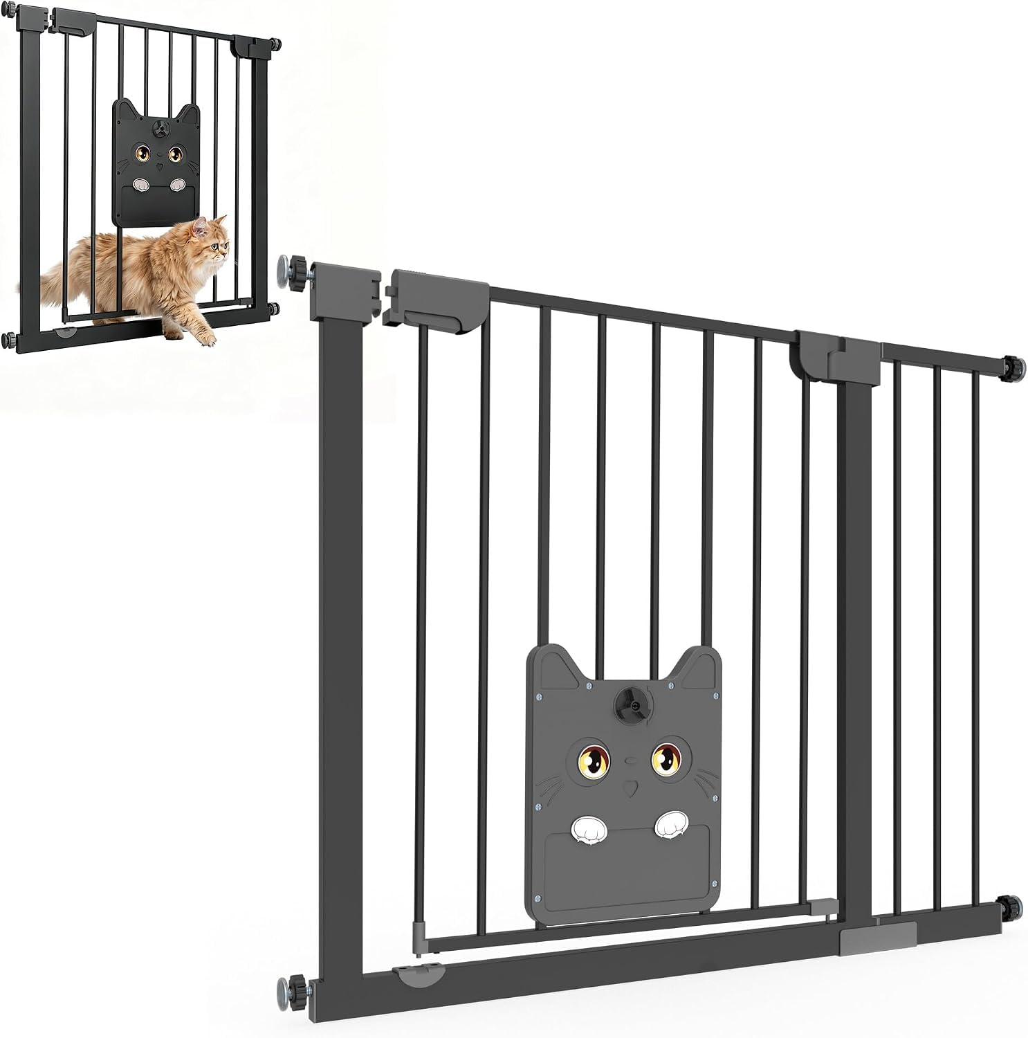 XMTECH 95-105cm Türschutzgitter mit Katzenklappe, ohne Bohren Schwarz
