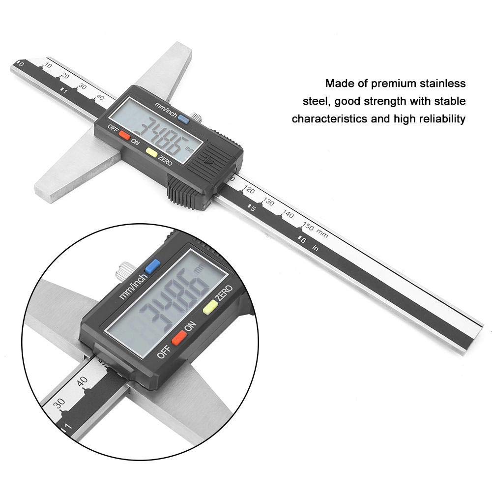 Medidor de profundidad, 0-150 mm de alta precisión Acero inoxidable digital Medidores de calibre Vernier de profundidad digital Conversión del sistema de medición mm/pulg.