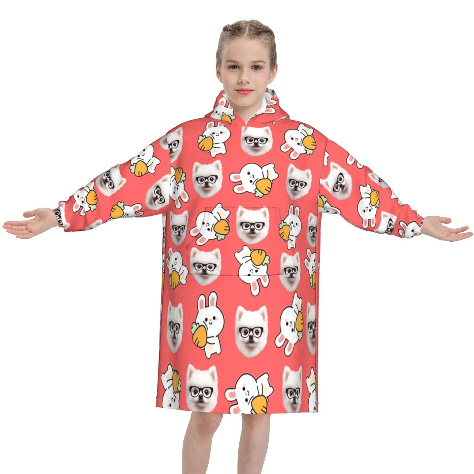 Custom Kids Hoodie Blanket – Add Your Text/Image/Photo Personalised Hooded Blanket for Boys & Girls, Cozy and Warm, Kids Oversized Hoodie, Wearable Blanket Winter Wear