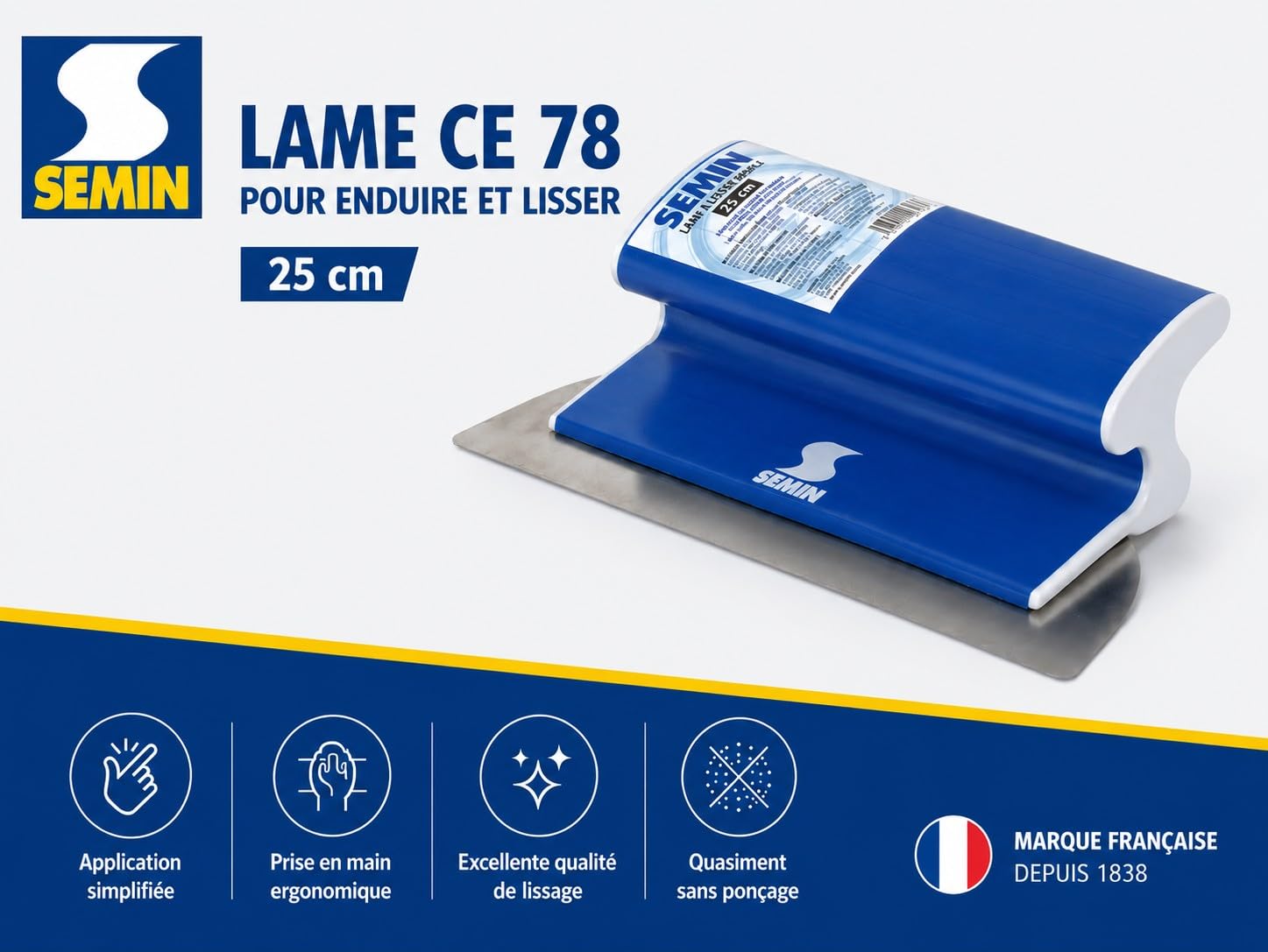 Semin - Lame CE 78 pour Enduire et Lisser - 25 cm