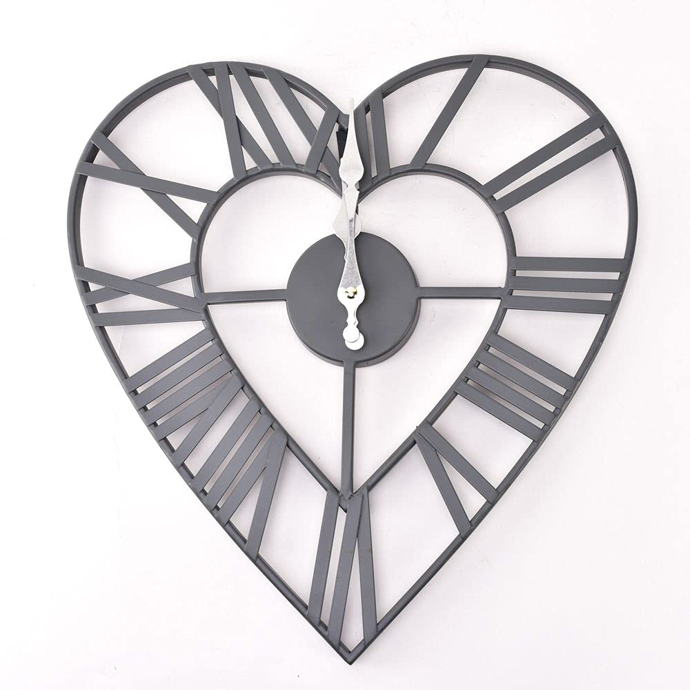Watching Clocks Grey Hestia Heart Shaped Metal Wall Clock