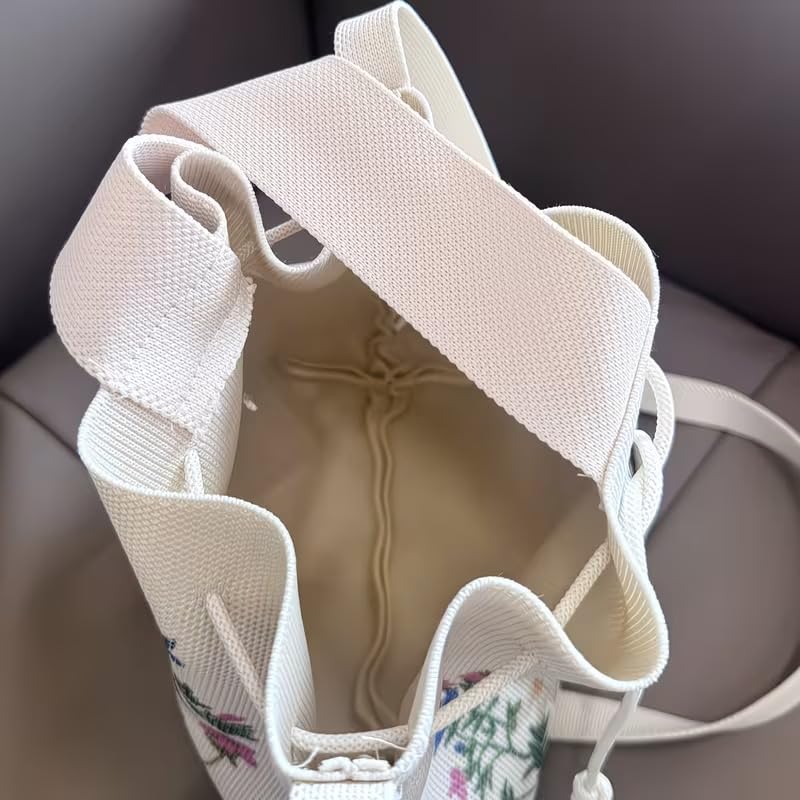 Image of Kawn Women's Crochet Drawstring Bucket Bag, Stylish Tote Purse, Crossbody Shoulder Bag, Boho Chic Handbag for Beaches, Party and Everyday Use.