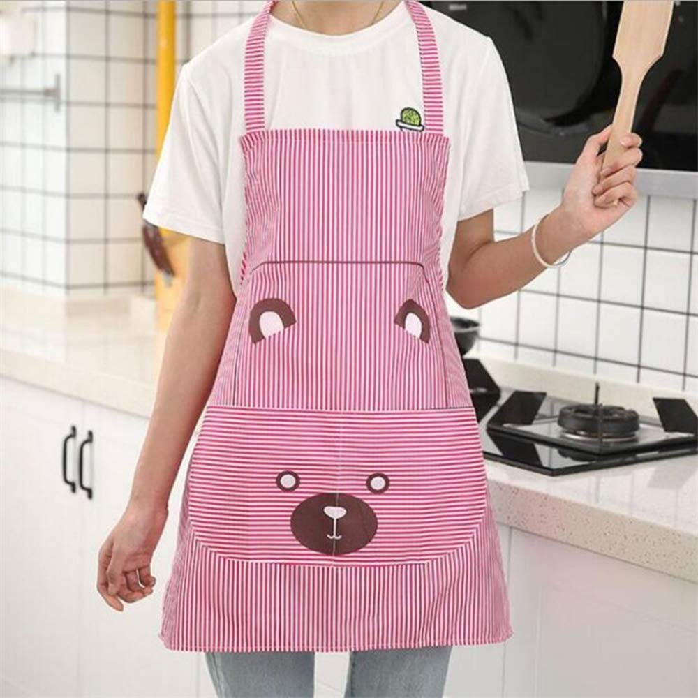 Qnotici Unisex Apron with Pockets Cartoon Cute Bear Stripe Printed Kitchen Cooking Baking Apron