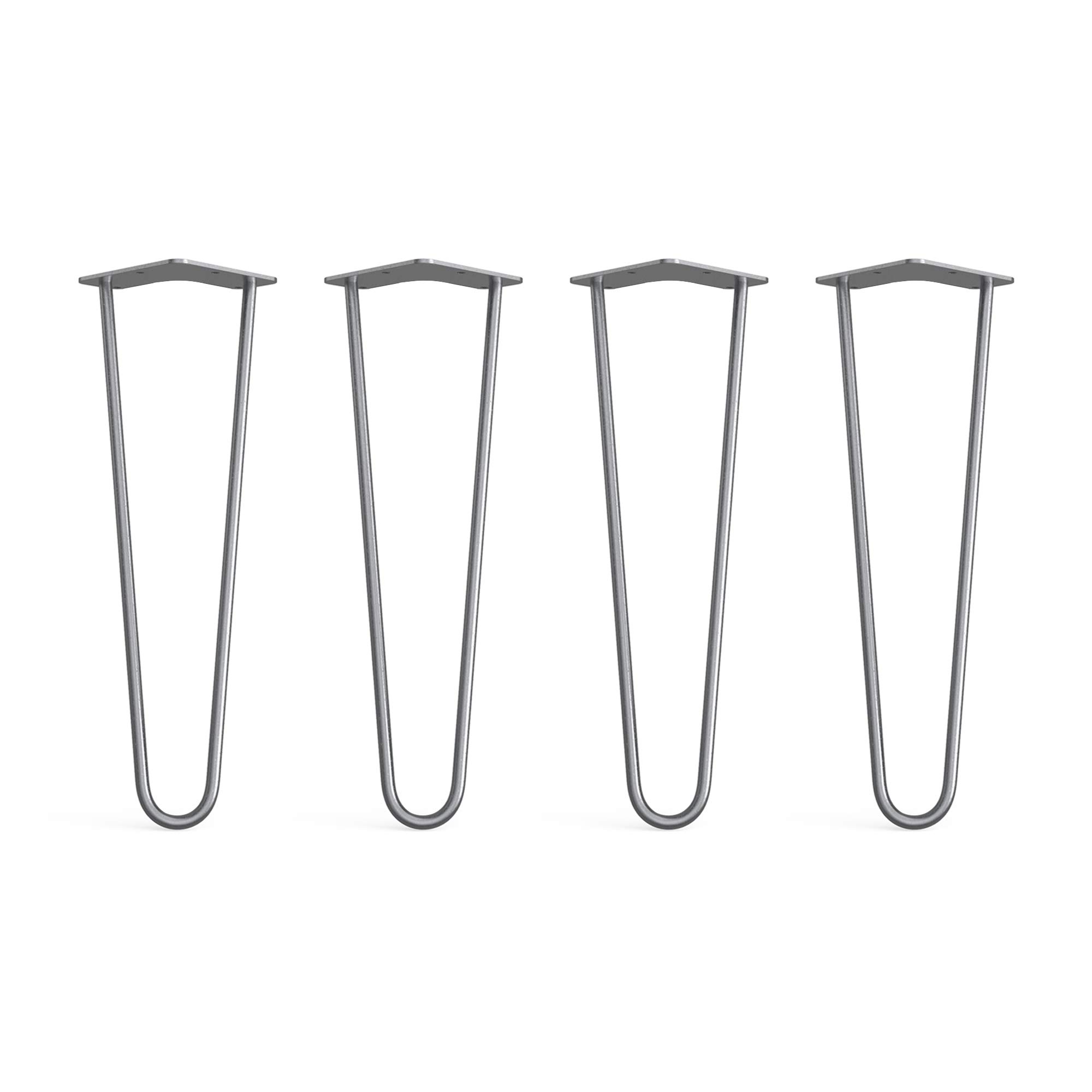 Dt Ironcraft Unfinished 4 X Hairpin Legs From - 40Cm 2 Rod / 10Mm, Bare Steel - Bench, Stool & Bedside Table Legs With Floor Protector Feet & Screws