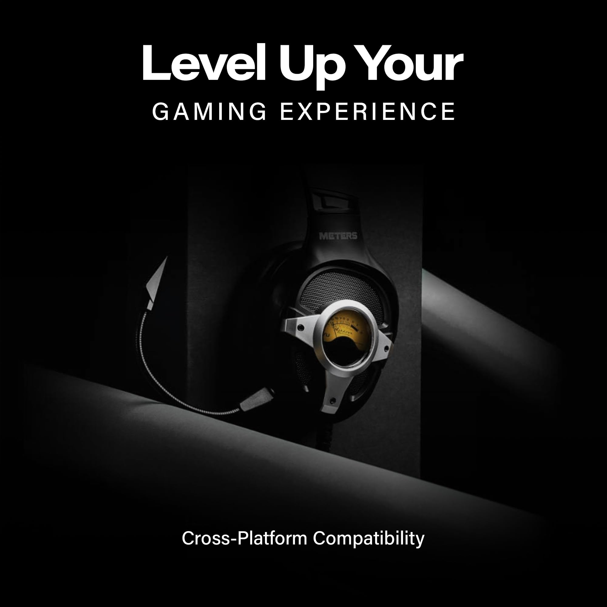 Meters M-LEVEL-UP, cuffie da gioco, suono surround 7.1, microfono staccabile, potenti driver da 50 mm, telecomando in linea, RGB personalizzato luminoso e VU unico, compatibile con PC, PS4 e Xbox