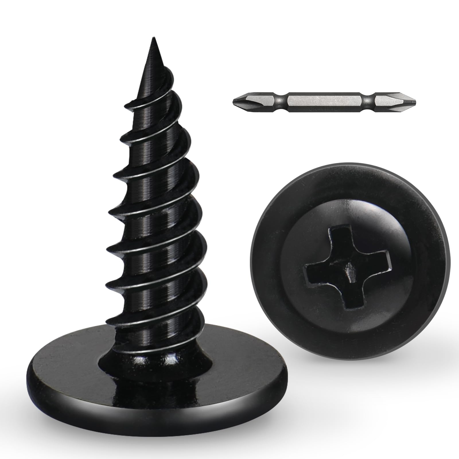 BNUOK #8 x 1 Inch Wood Screws Phillips Modified Truss Head Stainelss Steel 410 Self Tapping Metal Screws,Black Zinc Plated(2Ib,370Pcs)