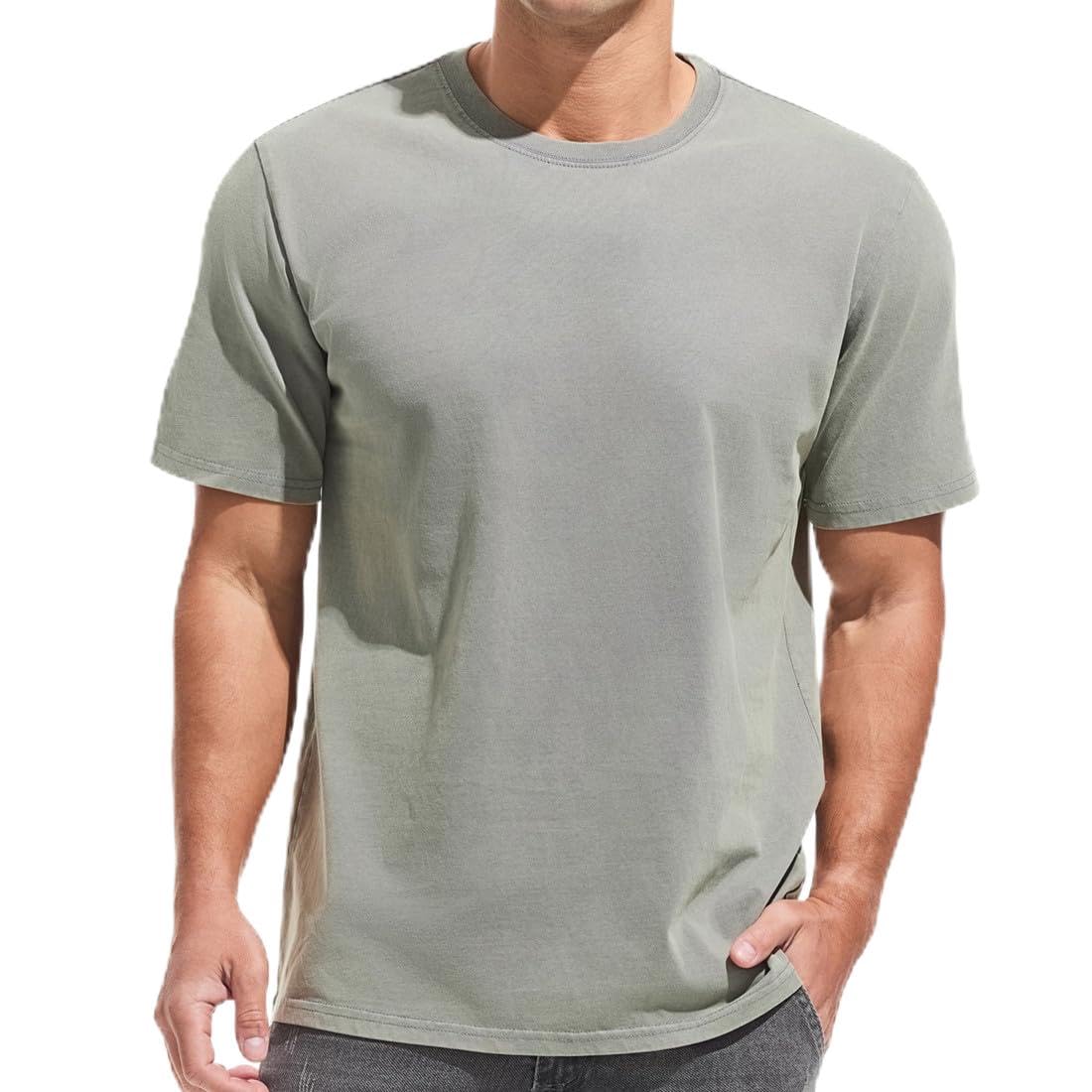 Herren Dick T-Shirt 100% Baumwolle Heavyweight 250g/m² Stone Washed Ultra Weich Regular Fit Bequem Vintage Look Kurzarm Basic (Grey S)