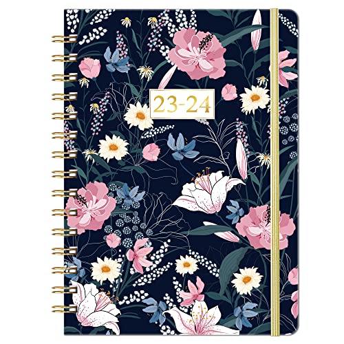 Planner 2023-2024 - Academic Planner 2023-2024, Jul.2023 - Jun.2024, 2023-2024 Planner Weekly & Monthly with Tabs, 6.3" x 8.4", Hardcover + Back Pocket + Twin-Wire Binding, Perfect Organizer - Black Pink Floral