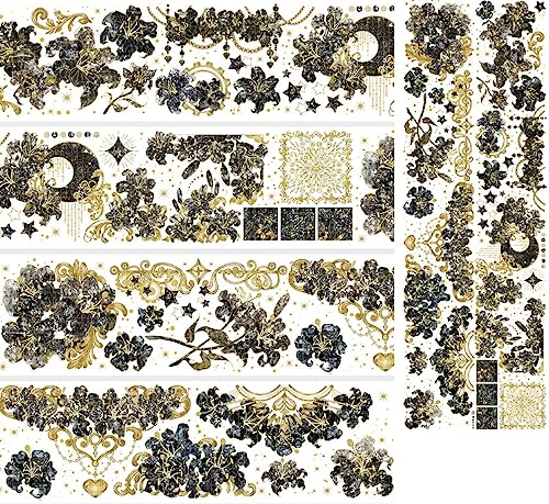 マスキングテープ 特殊インク 美し 花 景色 建物 風景 マステ シール 極大 透明pet テープ 広幅 (黒百合-A)