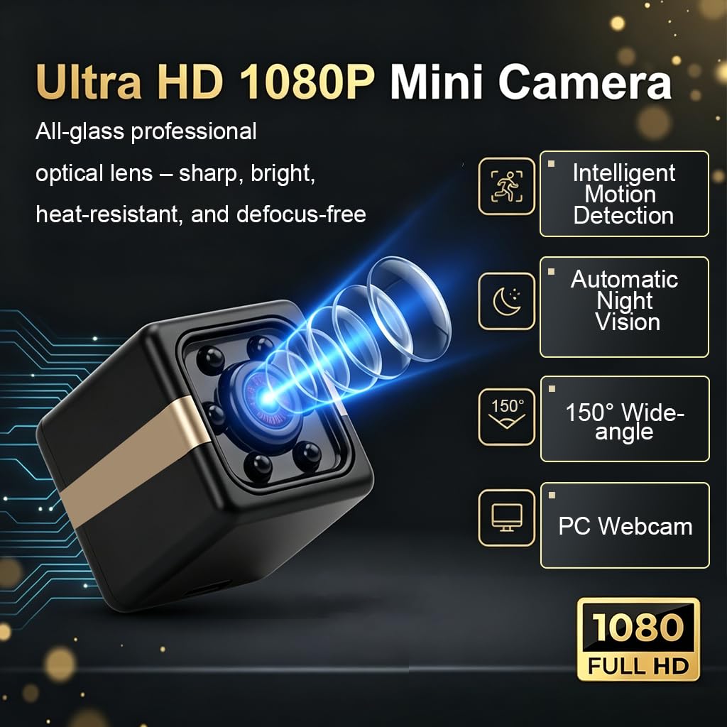 Mini Caméra Espion sans Fil 1080P, Micro Camera de Surveillance Spy Cam Discrète Invisible avec Détection de Mouvement et Vision Nocturne, Camera Cachée pour Maison, sans Internet Noir