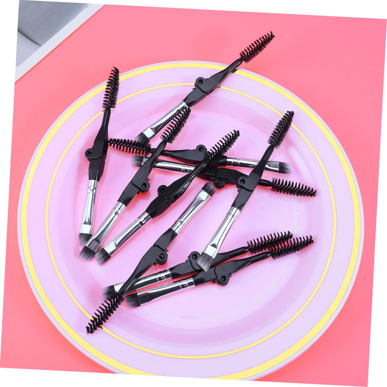 PLAFOPE 10Pcs Mini Foldable Eyebrow Brush Professional Dual Head Eyebrow and Eyelash Brushes for Women Compact Beauty Tools Black