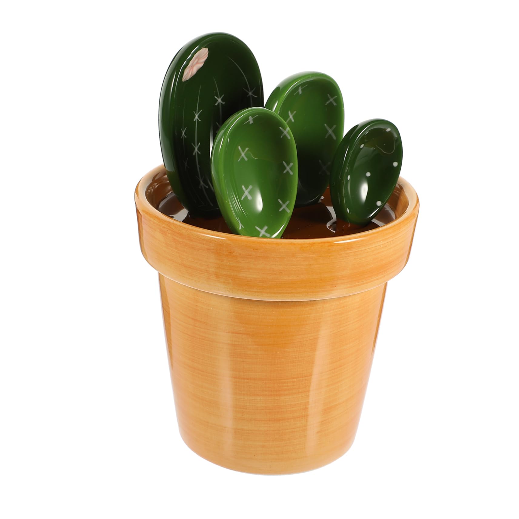 PRETYZOOM Juego de Cucharas Medidoras Forma de Cactus y Maceta de Cerámica Capacidad 290ml, Soporte para Ingredientes Secos y Líquidos en Cocina