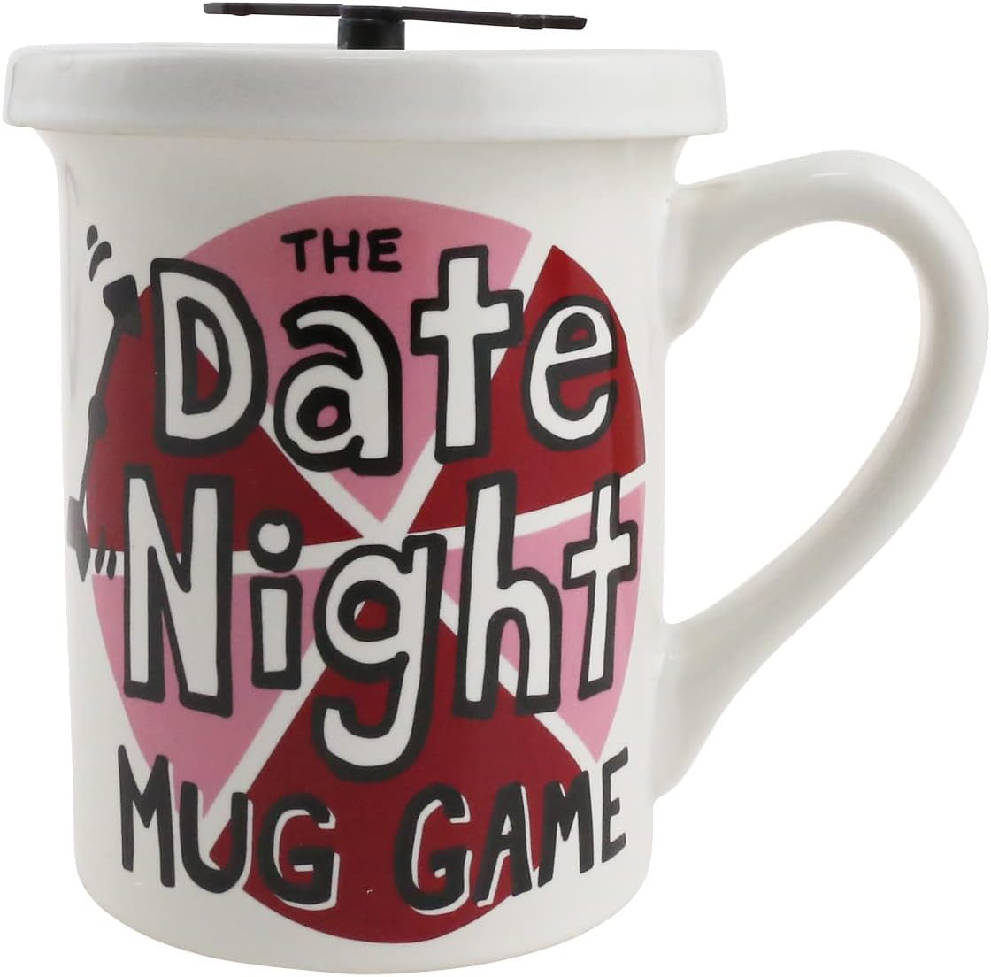 Enesco Our Name is Mud Date Night Game Coffee Mug with Spinner Lid, 16 Ounce, Multicolor