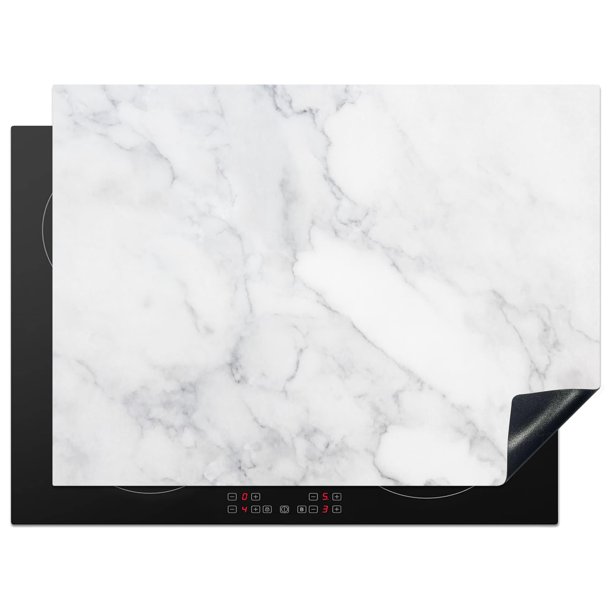 KitchenYeah© Induction Hob Protector Mat 20.5"x27.6" / 70x52 cm Stove Cap Top Cover Kitchen Cooker Covers for Electric Hobs Vinyl Marble - White - Grey - Luxury - Marble Look - Stone