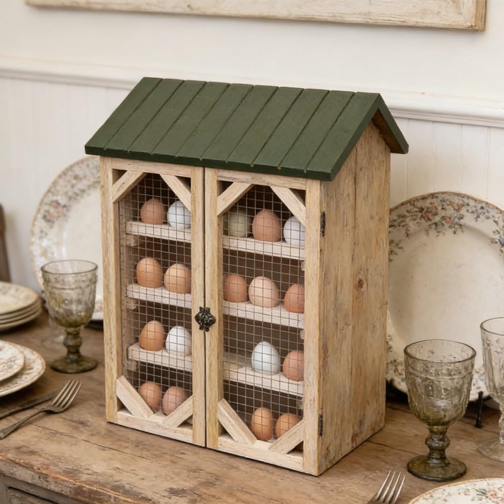 Cabina de huevos de granja, aporta encanto campestre a tu encimera de cocina, contenedor organizador de huevos de estilo rústico para huevos, decoración decorativa de cocina de granja para