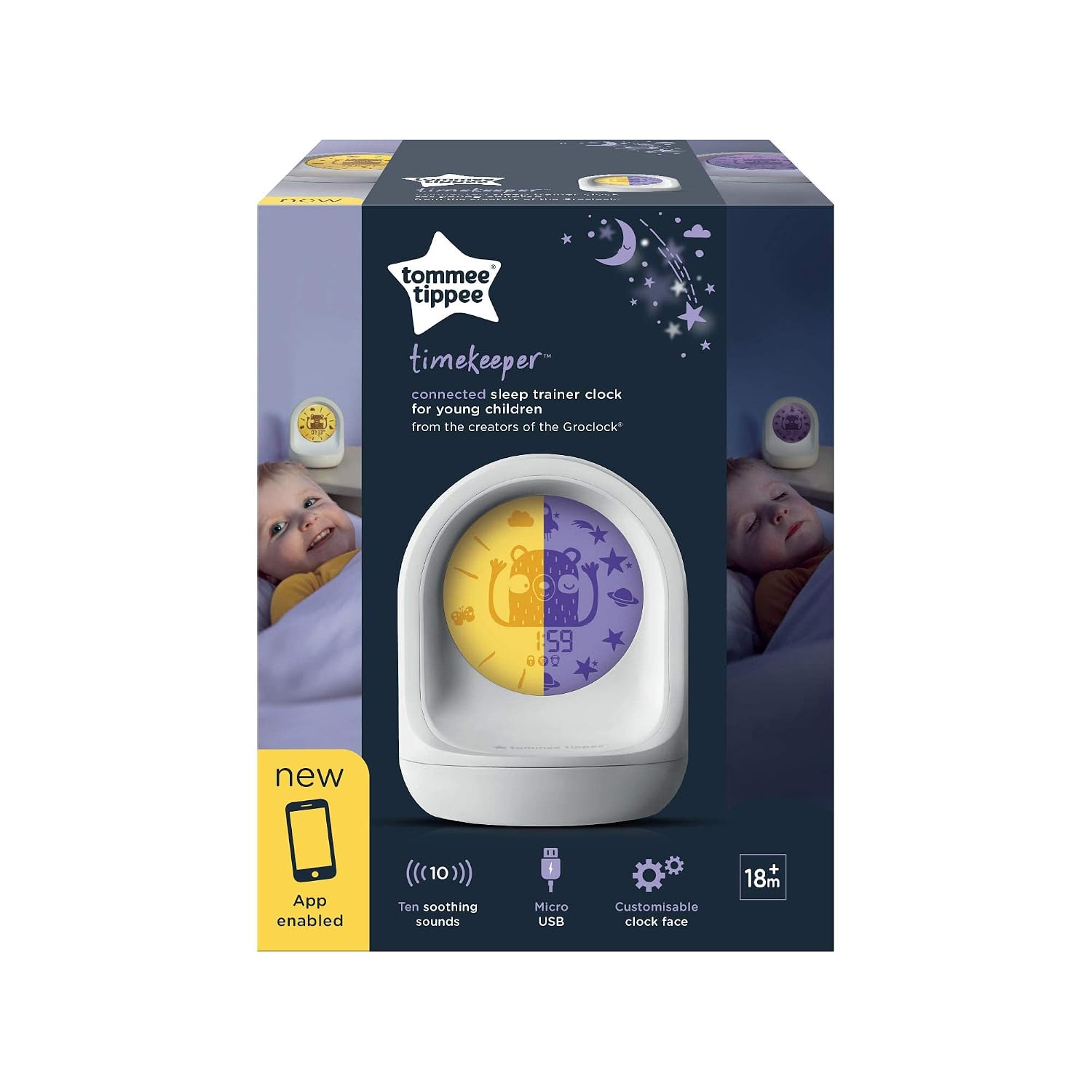 Tommee Tippee Sleep Trainer Clock, Timekeeper Connected Sleep Aid |App-Enabled Alarm Clock and Nightlight for Children