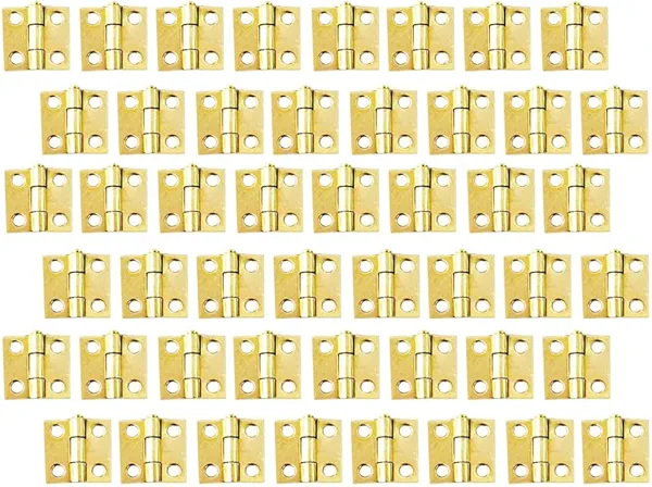 QCAA Narrow Butt Utility Hinge, Swaged, with Removable Loose Pin for Cabinet Door or Box Hinge, 1" x 15/16" x 1.2mm, Brass Plated, 48 Pack, Made in Taiwan