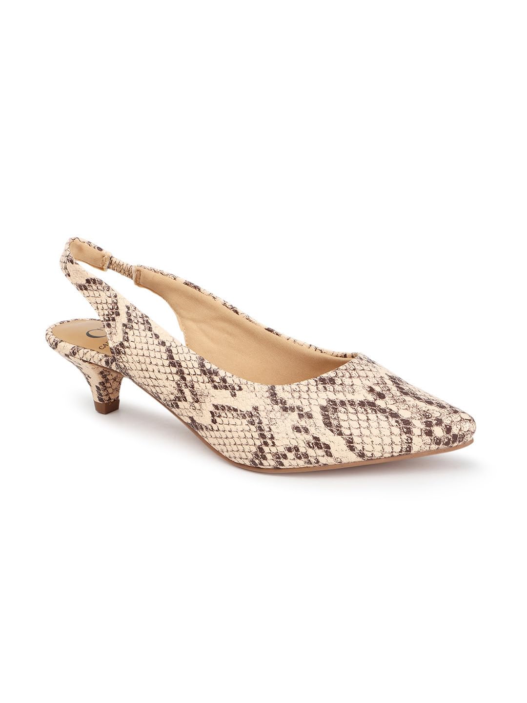 Carlton London Women Beige Stylish Slip On Shimmer Backstap Fashion Sandals for Casual use, Outdoor, Party and Holidays with Kitten Heels (40) (B0DD39JDC8) Amazon Price History, Amazon Price Tracker