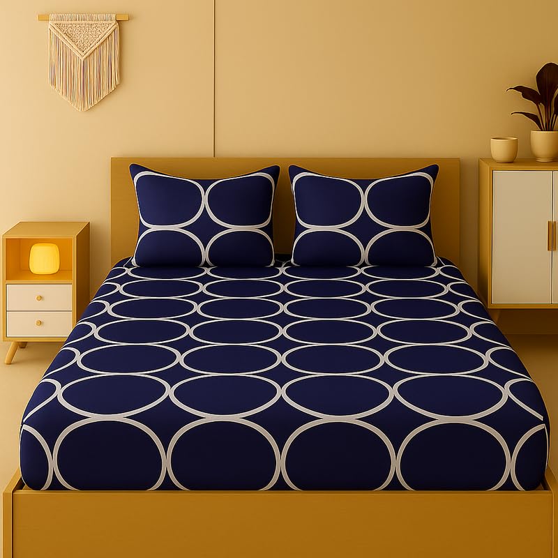 NEW LEAF Cotton Feel Double Bedsheets with 2 Pillow Covers | Double Bed Breathable | Wrinklefree | Ultrasoft 220 tc Supersoft Floral Multicolour | 90 x 90 Inches, Olive Blue