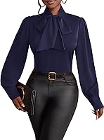 Vista 12 de Vrtige Camisa de mujer elegante con cuello de lazo, manga larga, blusa para la oficina