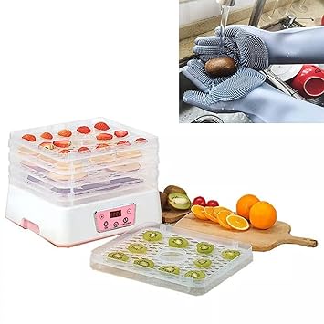 DKEXL Electric Food Saver Fruit Dehydrator Plastic Electric Transparent 5 Tier with Silicone Cleaning Hand Gloves