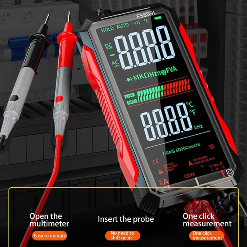 FS899L Digital Multimeter with Color Screen, USB-C Rechargeable Electrical Tester, 6000 Counts True RMS AC/DC Voltage Current Capacitance Resistance Frequency Temperature Measurement NCV Detector