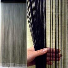 [KJ] ストリングカーテン 間仕切り 紐のれん 洋風すだれ フリンジ 暖簾 高さ200cm×横100cm おしゃれ インテリア タペストリー (ブラック, 通常)