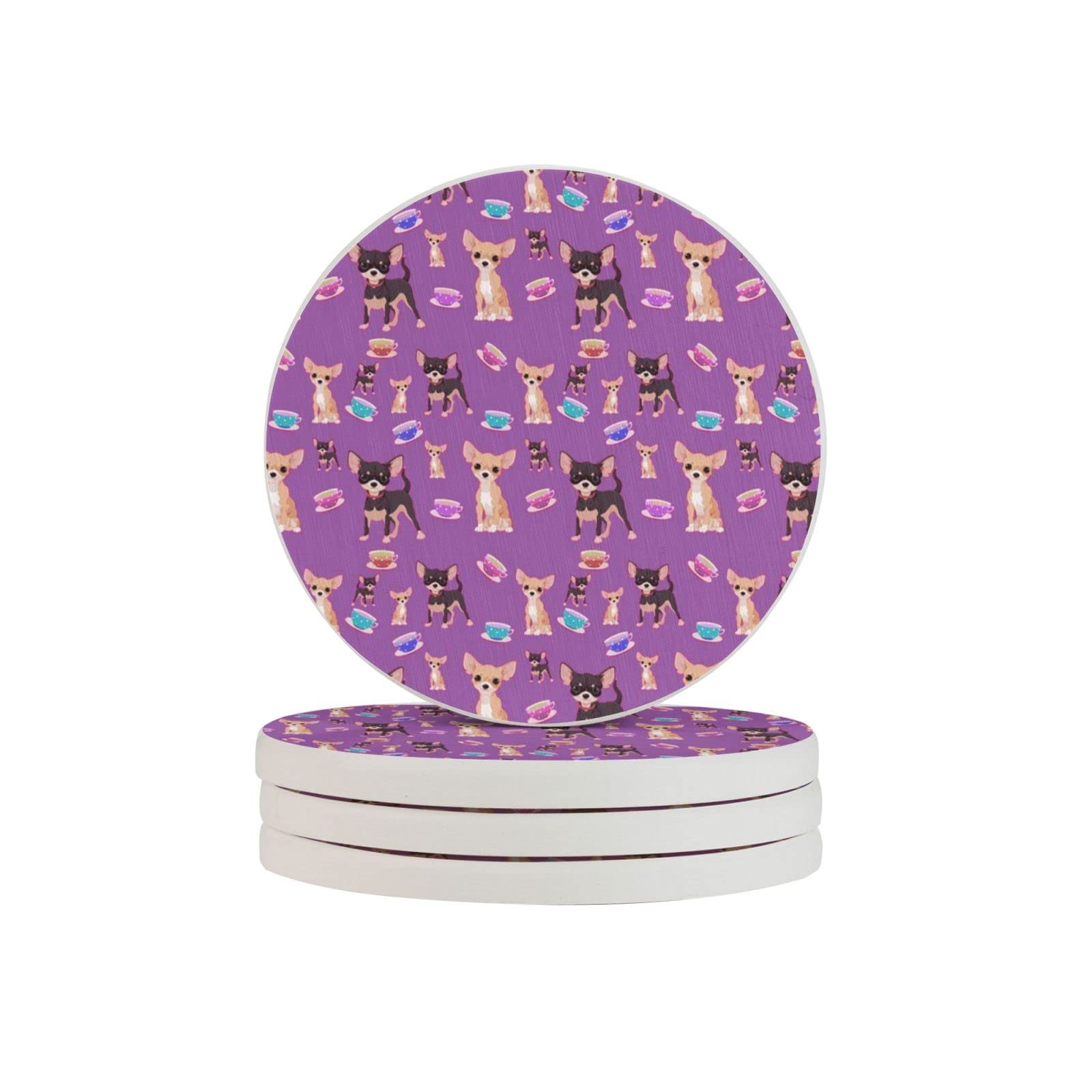 Cute Teacup Chihuahuas Six Piece Coaster Heat-Resistant Reusable Saucers for Drinks Wine Glasses Plants Cups Mugs