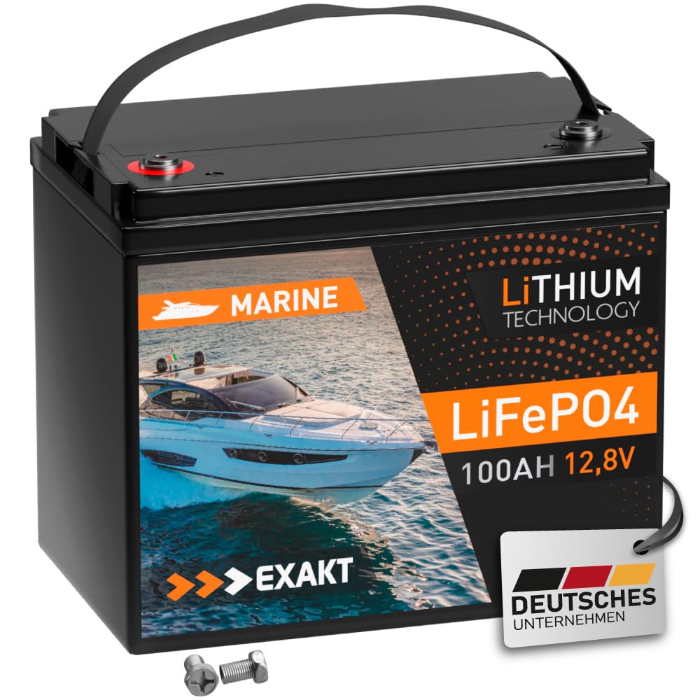 EXAKT LiFePO4 100Ah Marine Batterie 12V Bootsbatterie Boot Lithium Boarder