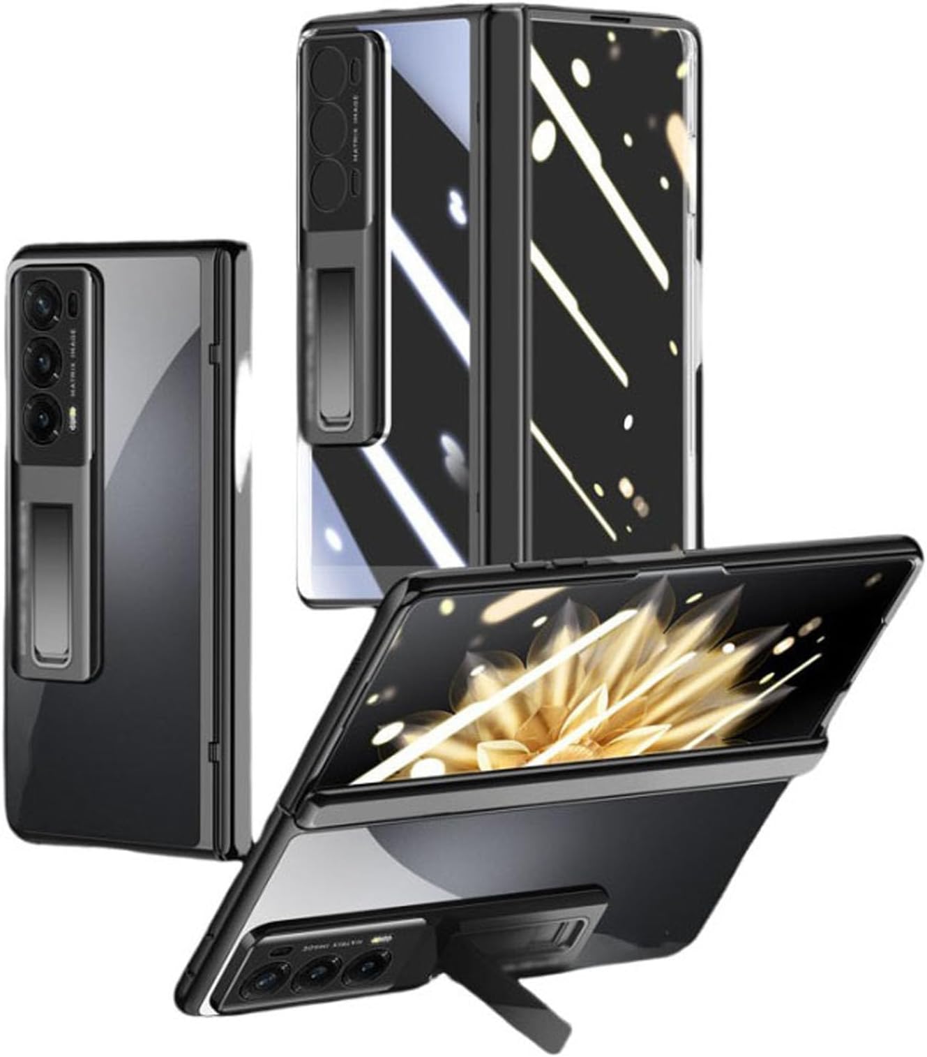 THikk Clear Case for Honor Magic V2 with Magnetic Hinge Protection, Built-in Screen Protector and Kickstand, Transparent Full Protective Cover for Honor Magic V2,Black