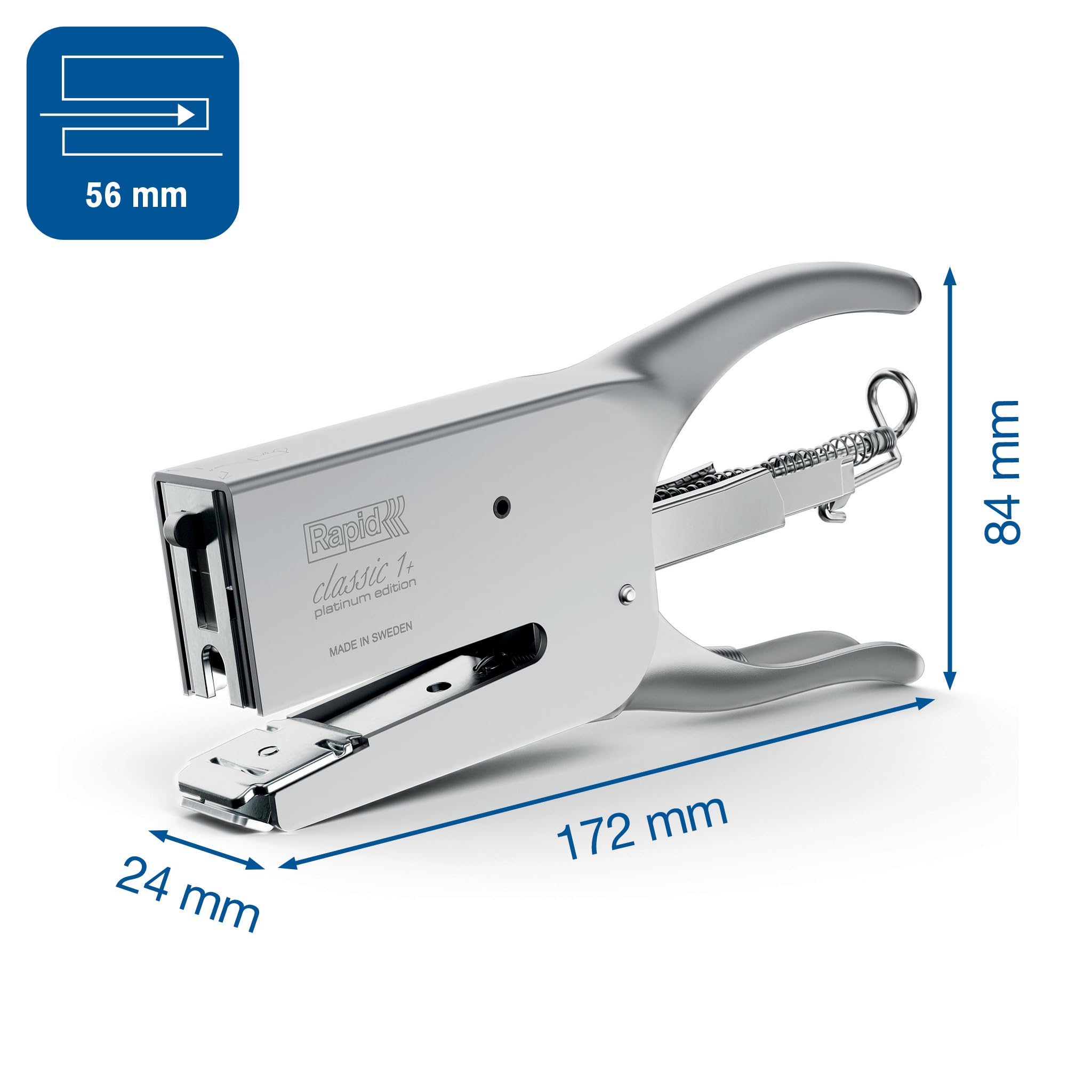 Rapid Classic K1+ Platinum Pince Agrafeuse pour Agrafes n°24 – Compatible Agrafes 24/6 et 24/8+, Enclume réglable et chargement arrière, Approuvée par ClimatePartner – Bureau, Bricolage (Argent)