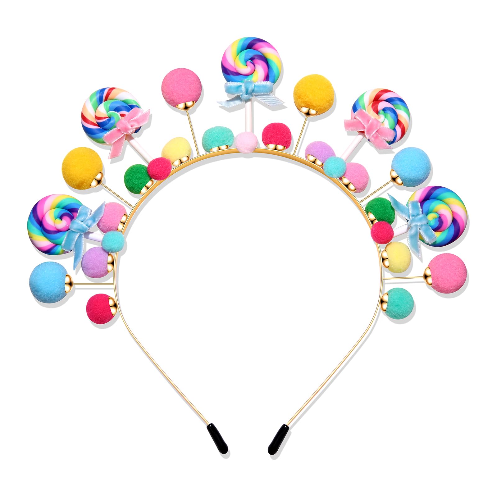 Candy Cane Headband Christmas Lollipop Headpiece Pom Prom Bow Halloween Holiday Accessory Candyland Outfit for Women-image-16