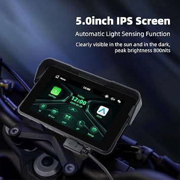 Motorcycle Carplay Screen for Yamaha Majesty 400 2004-2016, Motorbike Portable Car Stereo, 5 Inch IP67 Waterproof HD Touchscreen, Dual Bluetooth, B-Tire pressure present