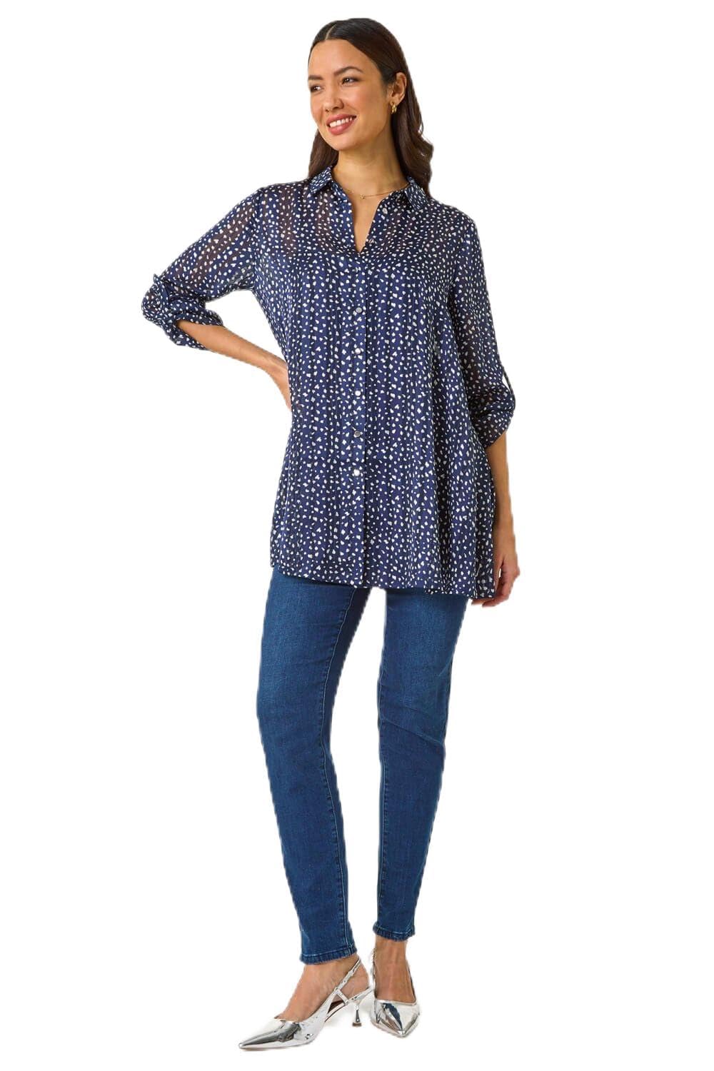 Roman Women's Navy Speckled Print Collared Shirt In | Size: 10