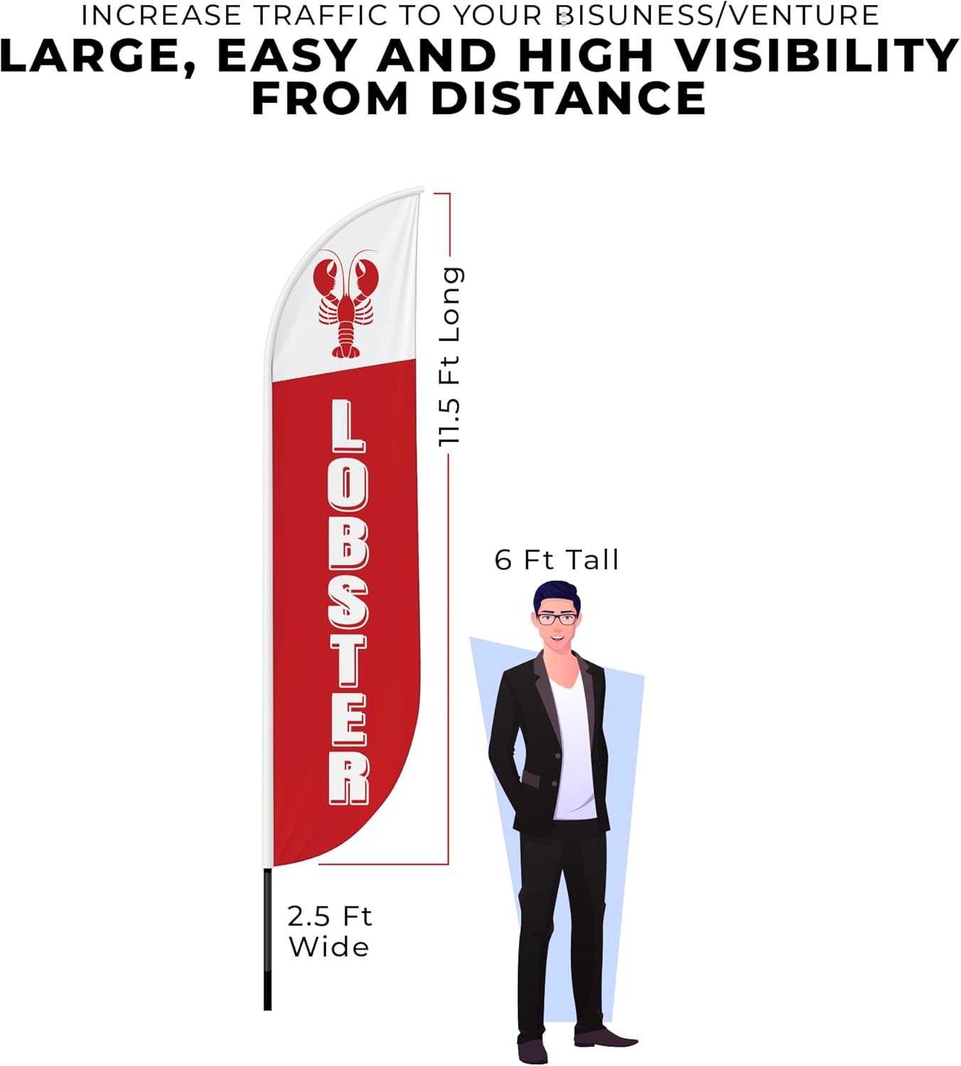 Lobster Feather Flag(11.5feetX2.5feet) by DreamController | Outdoor Business Advertising Tall Flag | Weather-Resistant Knitted Swooper Flag | Made in USA | HD Print (Flag Only)