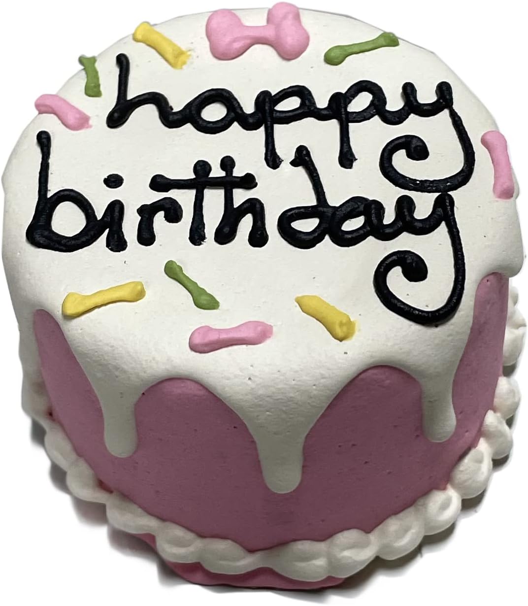 Bubba Rose Biscuit Company: Pink Dog Birthday Baby Cake - Crunchy Biscuit Texture - Natural Gourmet Pet Treat - Dog Cake - 3 inch 1 Count - Made in the USA