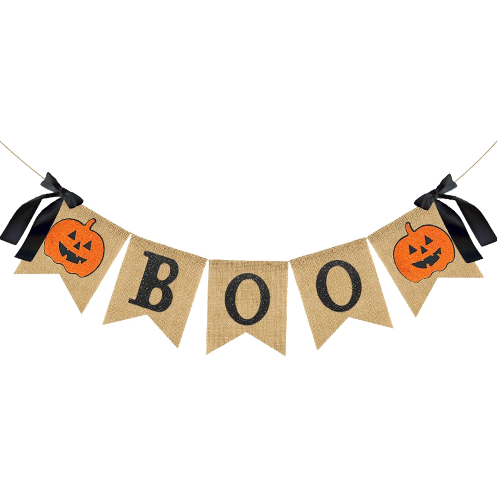 HAICN Halloween Burlap Banner Scary Boo Burlap Banner Pumpkin Boo Bunting Flag with Bow Carnival Holiday Party Decoration Supplies for Home Wall