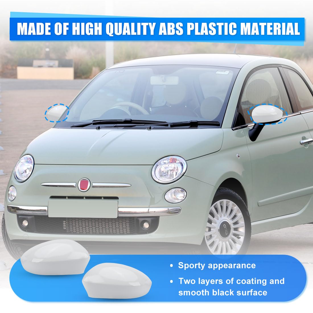 Cappuccio Dello Specchietto Retrovisore Sostituzione per Fiat 500/500C/500E/Abarth 500 2007-2024/Grande Punto 2005-2018, Cappucci per Specchietti Retrovisori Specchietto Retrovisore (Bianco)