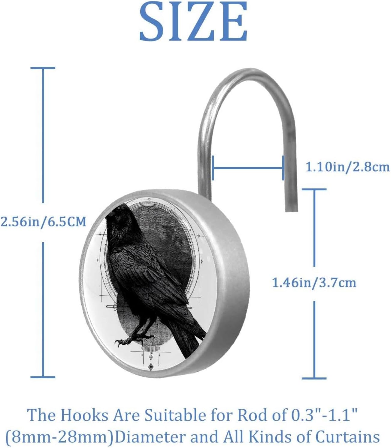 12PCS Crow (17) Shower Curtain Hooks Metal Rust Resistant Decorative Shower Curtain Hooks Bathroom Decorations