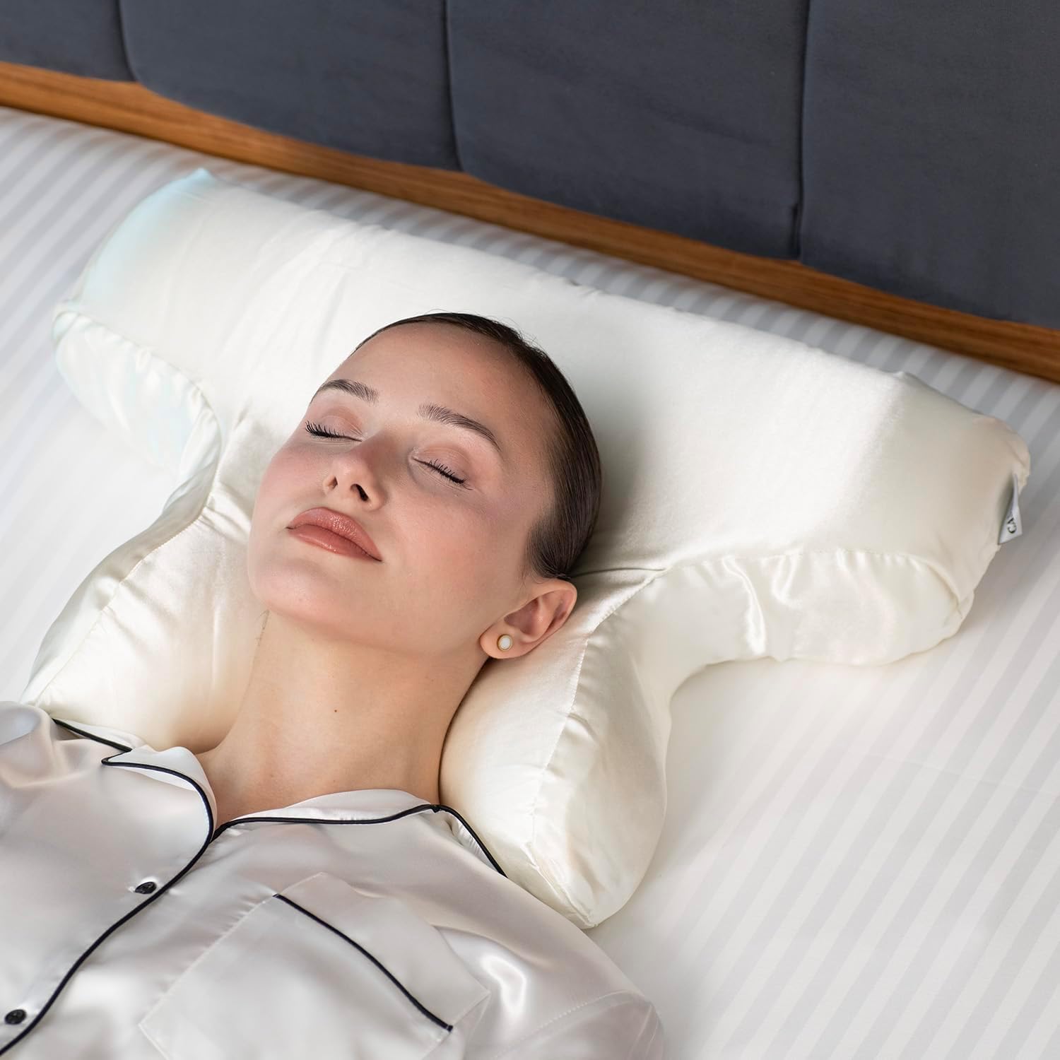 Silkly Satin Dual Side Beauty Pillow. 2 in 1 Anti Aging and Anti Wrinkle and Face Pillow. Memory Foam for Neck and Shoulder Pain for Back and Side Sleepers. (Satin White)