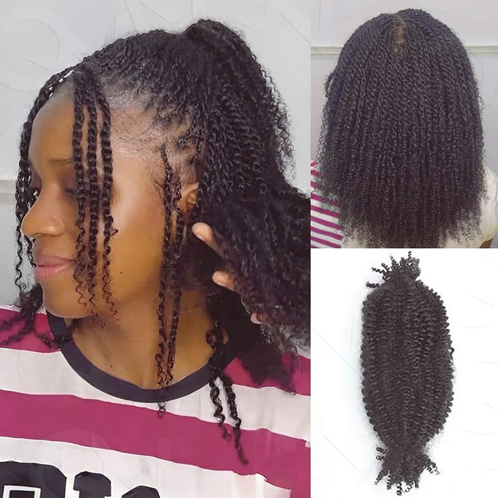 QVR Spring Twist Crochet Human Hair Afro Kinky Curly Braiding Hair Extension, QVR Upgraded Afro Kinkys Bulk Dark Brown Hair