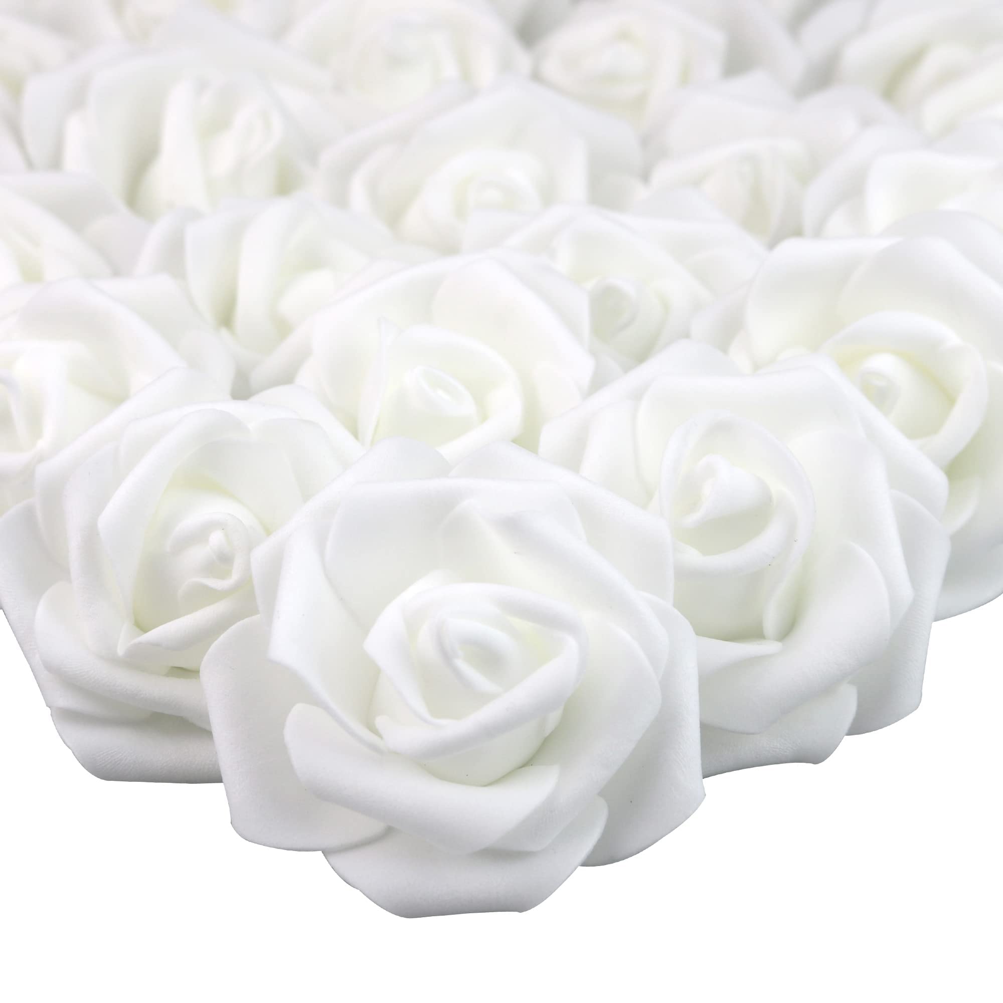 100pcs 3 x 1.6 x 3 inches DIY Real Touch 3D Artificial Foam Rose Head Without Stem for Wedding Party Home Decoration (100pcs, White-100PCS)