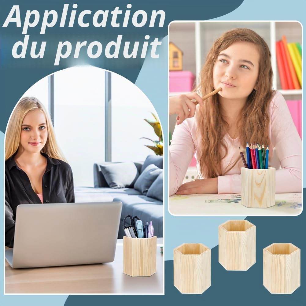 BENECREAT 8 porte Crayon en Bois Porte Stylo Hexagonal en Bois Organiseur de Bureau Rangement pour Bureau Usage Polyvalent Fournitures Scolaires