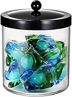 SheeChung 50oz Shatterproof Plastic Apothecary Jar with Black Metal Lid - Bulk Storage for Laundry Pods, Bath Bombs, Scent Beads in Bathroom & Kitchen