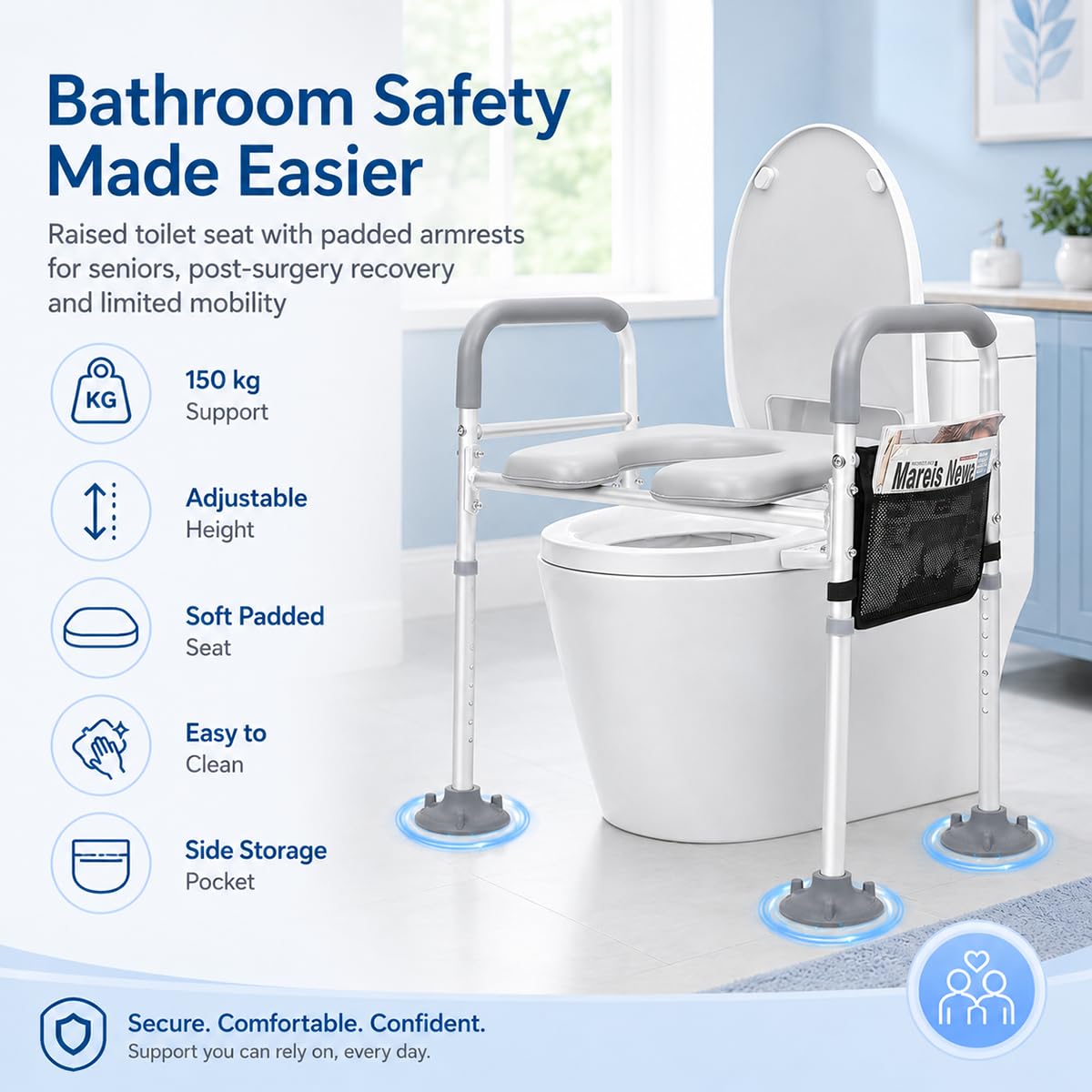 Toilettensitzerhöhung - toilettensitzerhöhung erwachsene, wc sitzerhöhung, toilettenerhöhung, toilettensitzerhöhung mit armlehnen, toilettenaufsatz für senioren, Passt auf jede Toilette