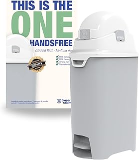 DIAPER CHAMP ONE Medium Handsfree mit Pedal - Windeleimer - geruchsdicht - berührungslose Bedienung - OHNE Nachfüllkassetten - für normale Müllbeutel - für ca. 45-50 Windeln (silber)