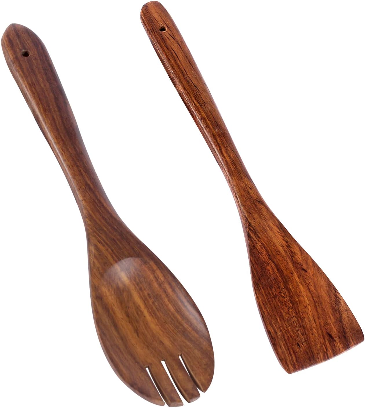 LX LEKHXWooden Spoons for Cooking Non-stick Organic Teak Wood Wooden Spatula for Cooking Utensils Long Handled, Kitchen Spurtle Set Ideal for Wok - Wood Turner, Spoons, flat wooden Spoon (Set of 2)