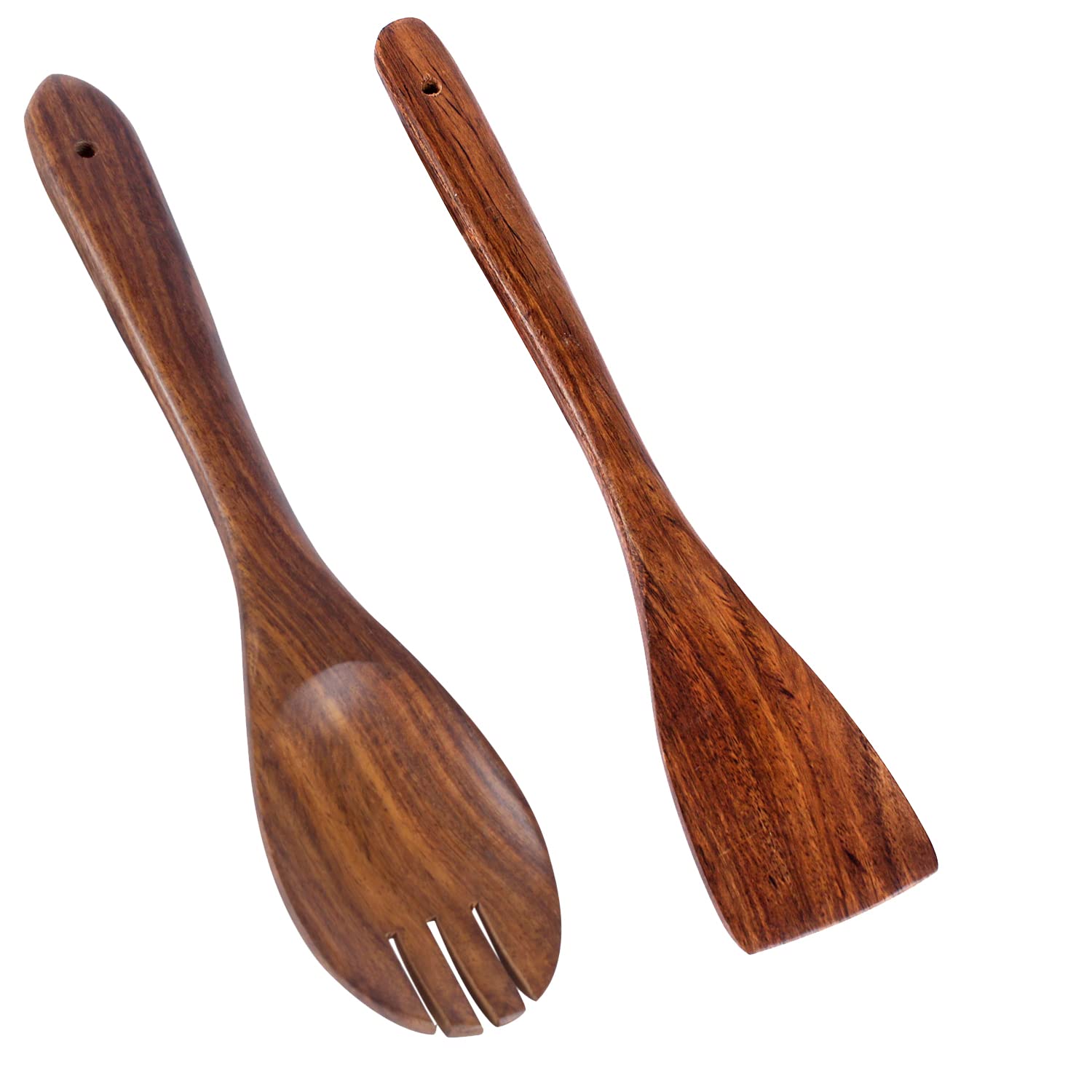 LX LEKHXWooden Spoons for Cooking Non-stick Organic Teak Wood Wooden Spatula for Cooking Utensils Long Handled, Kitchen Spurtle Set Ideal for Wok - Wood Turner, Spoons, flat wooden Spoon (Set of 2)