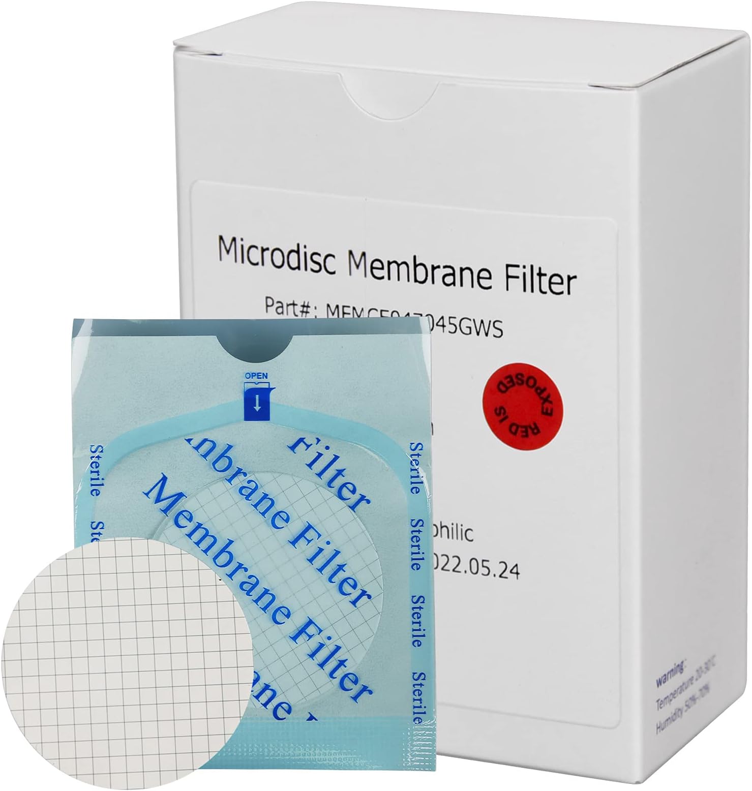 SimPure MCE Gridded Membrane Filter Sterile, 47mm Diameter and 0.45um Pore Size, Individual Pack Membrane Disc Filter, Hydrophilic Filter Paper, Pack of 2000
